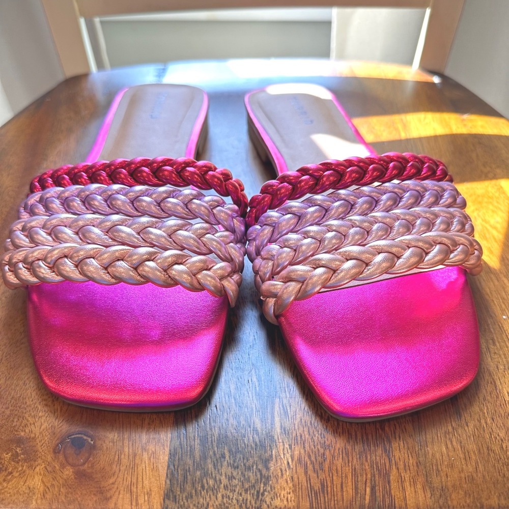 Torrid Slide Sandal Women 11WW Pink Metallic Braided Ombre Flat Summer - Picture 4 of 13